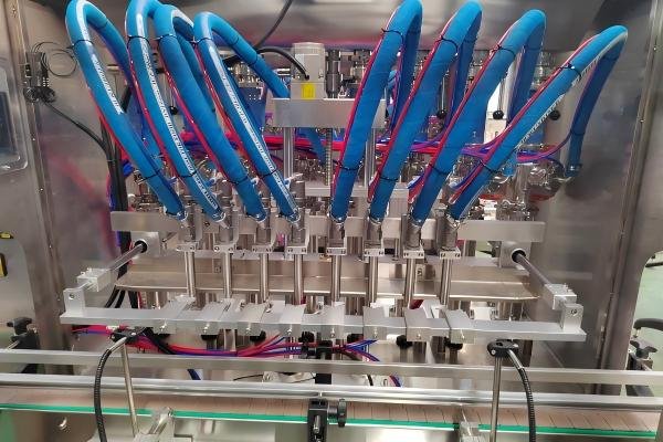 A fast-moving production line for bottling beverages.