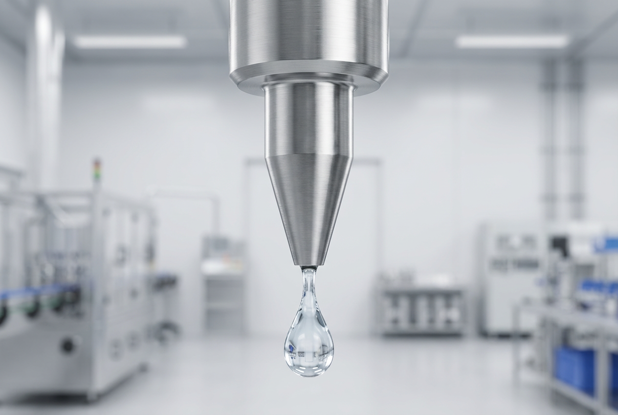 An anti-drip nozzle cleanly stopping the flow of liquid