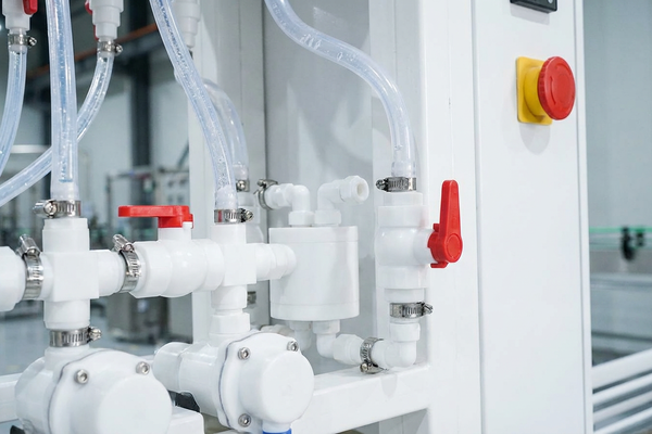 Close-up of PTFE components on a filling machine