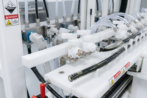 A corrosion-resistant liquid filling machine in a clean factory setting