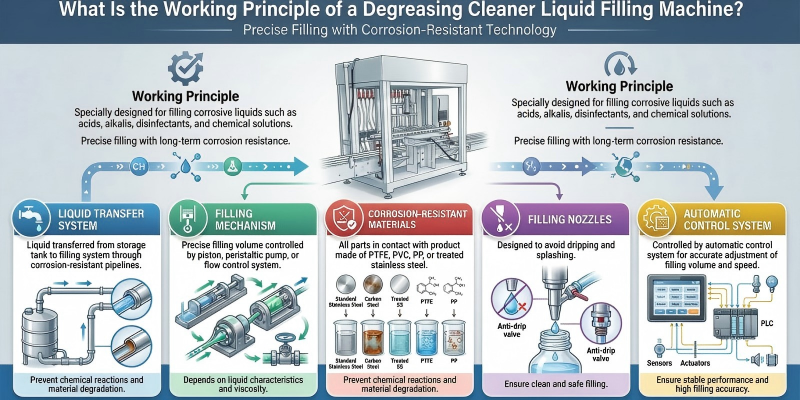 What Is the Working Principle of a Degreasing Cleaner Liquid Filling Machine?