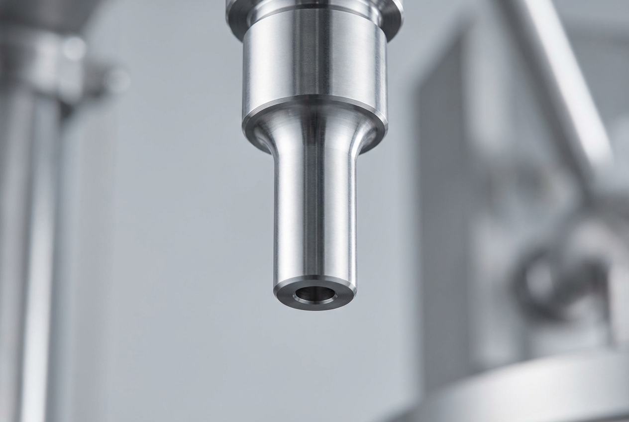 Close-up of a 316L stainless steel filling nozzle