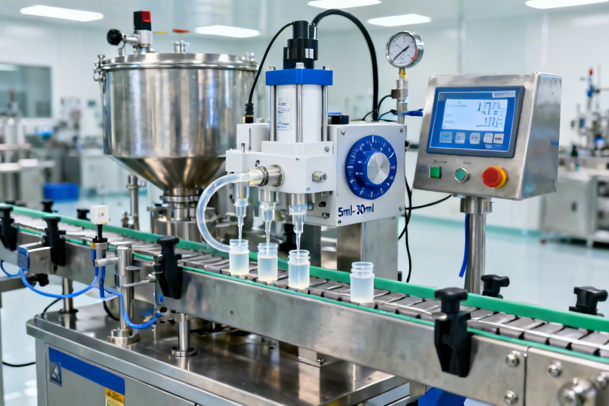 A 5ml to 30ml liquid filling machine in operation