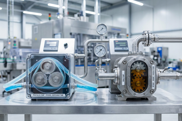 Side-by-side comparison of a peristaltic pump and a gear pump