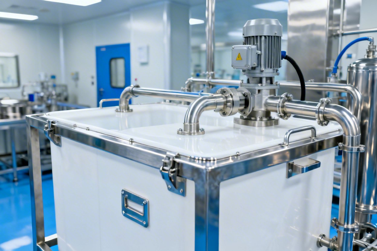 A shiny stainless steel frame of a packaging machine