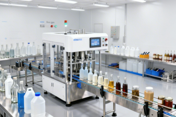 A versatile liquid filling machine in a factory setting