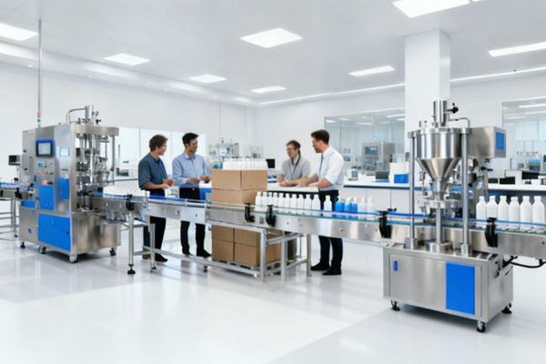 Engineers designing a custom packaging line