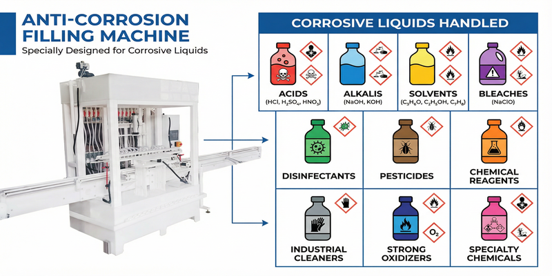 What corrosive liquids can the anti-corrosion filling machine handle?