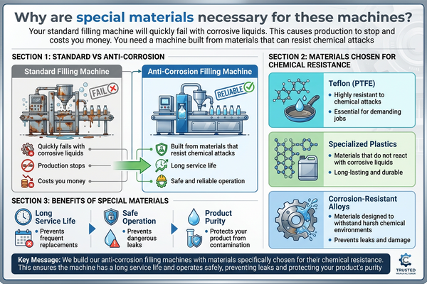 Close-up of Teflon components on a filling machine
