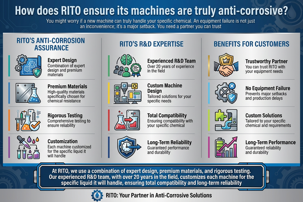 An engineer inspecting a custom-built filling machine