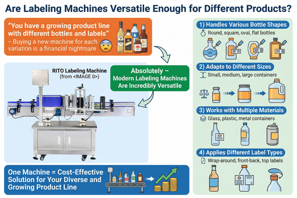 A labeling machine with adjustments for different bottle sizes