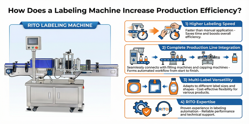 How does a labeling machine increase production efficiency?