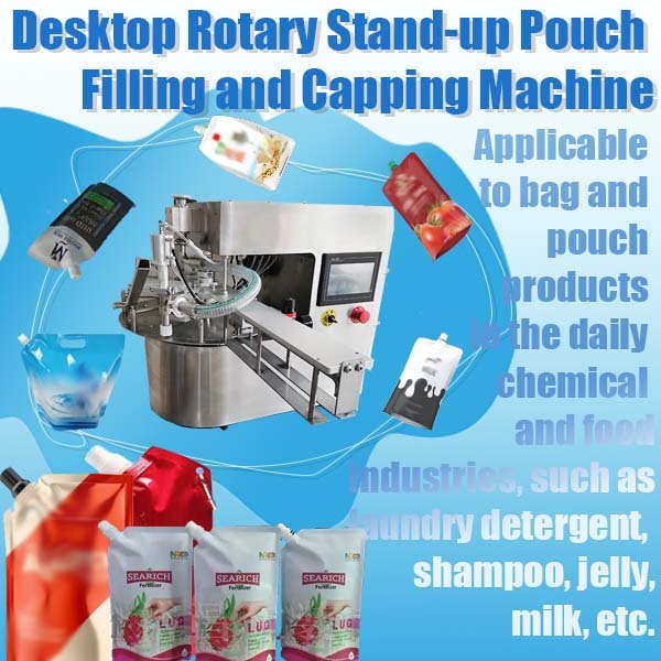 Automatic Desktop Rotary Stand Up Pouch Filling and Capping Machine