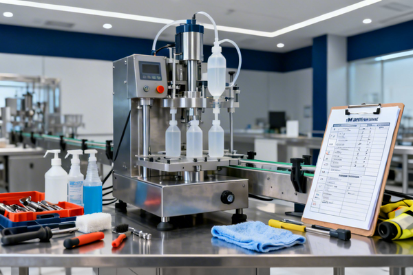 A clean and well-maintained liquid filling machine in a factory setting