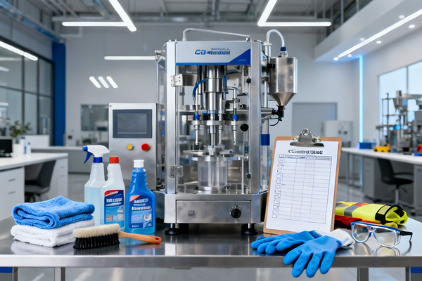 Close-up of a stainless steel filling nozzle being cleaned