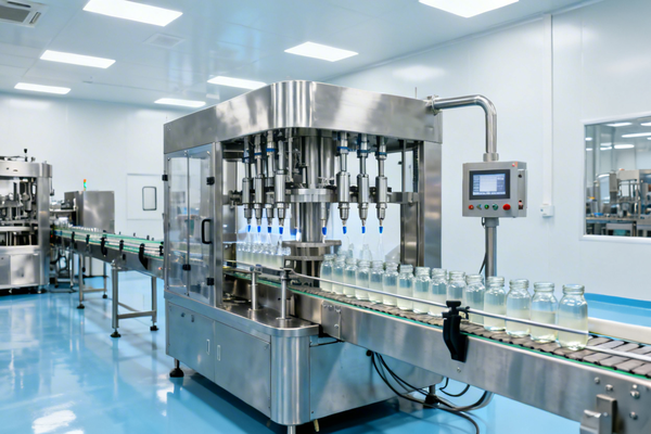 A liquid filling machine in a clean factory setting