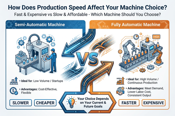 A semi-automatic filling machine being operated by a worker
