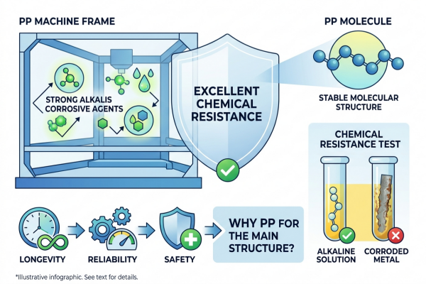 A close-up of a polypropylene machine frame showing its texture