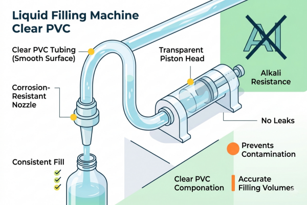 PVC tubing and filling nozzles on a production line