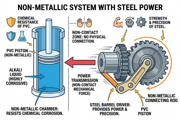 A diagram showing the separation of a steel driver and PVC piston