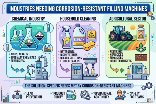 A corrosion-resistant filling machine in an industrial setting