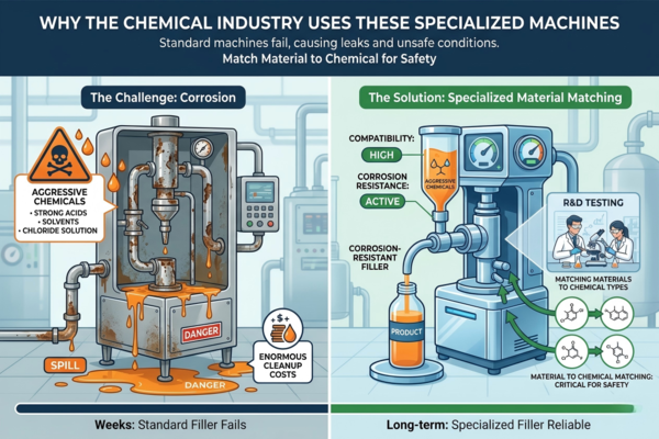 A heavy-duty chemical filling line for large drums