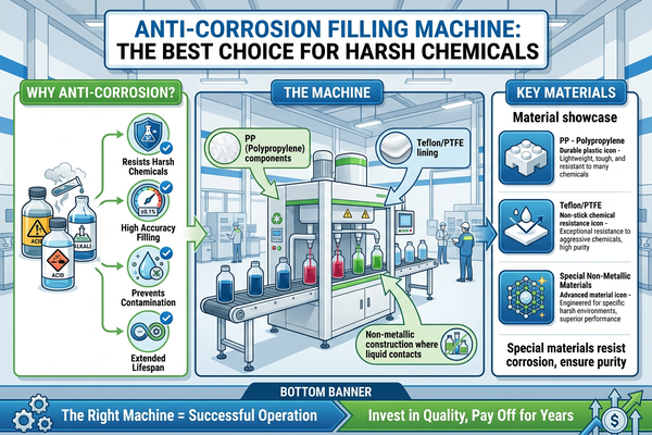 An anti-corrosion filling machine in a clean factory setting