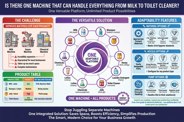 A collage showing the variety of products a versatile filling machine can handle