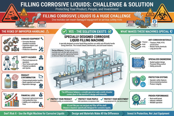 A corrosive liquid filling machine in a factory setting
