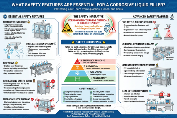 A filling machine with a clear safety enclosure