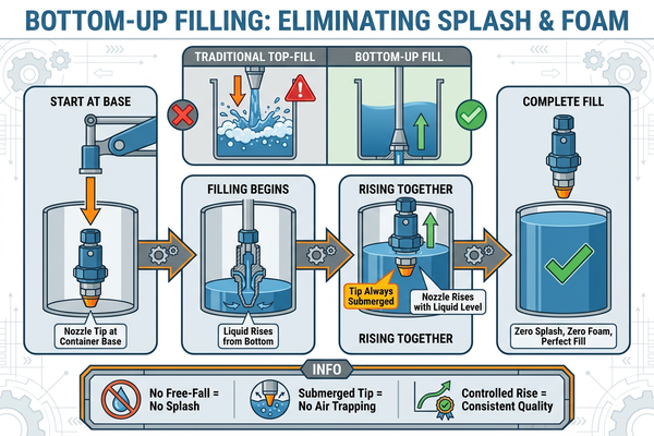 A diagram showing bottom-up filling nozzle movement