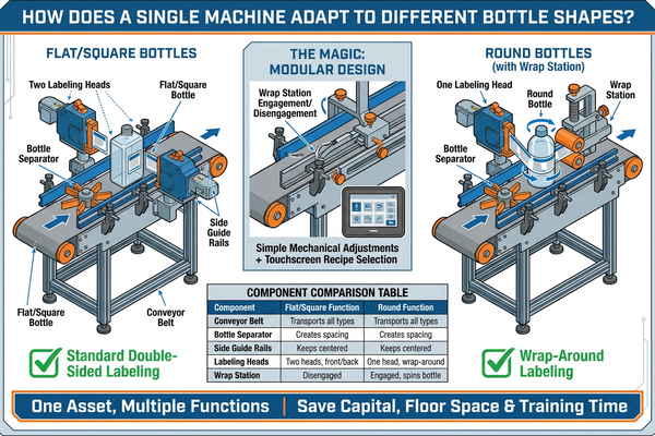 Close-up of a labeling machine's adjustment mechanism