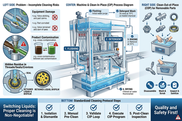 A diagram showing the Clean-In-Place (CIP) process in a filling machine