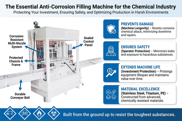 An anti-corrosion filling machine handling chemical liquids