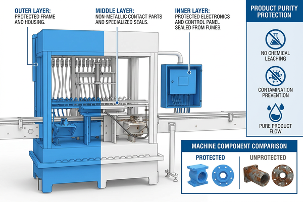 An enclosed electronic panel on a filling machine, safe from chemical fumes