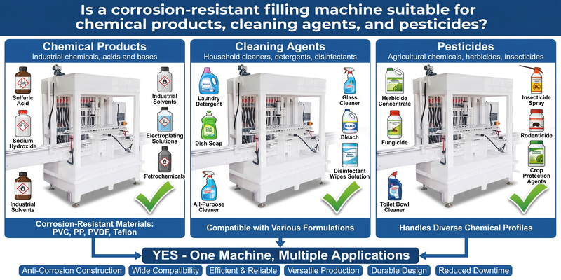 Is a corrosion-resistant filling machine suitable for chemical products, cleaning agents, and pesticides?